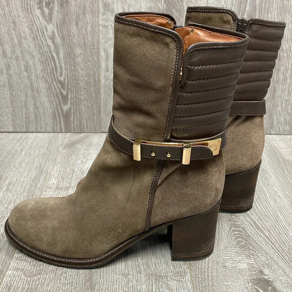 Napoleoni Made In Italy Leather Heeled Boots Brown Buckle Accent US 9.5 (40)